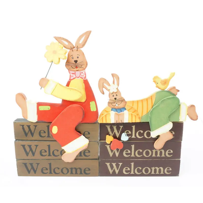 

Wooden rabbit decoration handmade craft 1 pair of vintage home decoration welcome zakka style easter rabbit home & garden animal