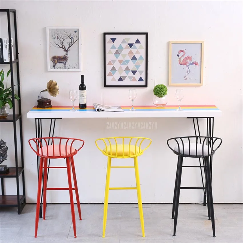Creatove Modern Decorative Iron Art Bar Chair Metal Padded Leisure Coffee Counter Chair 4 Legs High Footstool Soft Seat Cushion