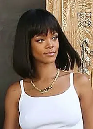 rihanna bob hairstyle black straight brazilian virgin hair full lace wigs  with bang