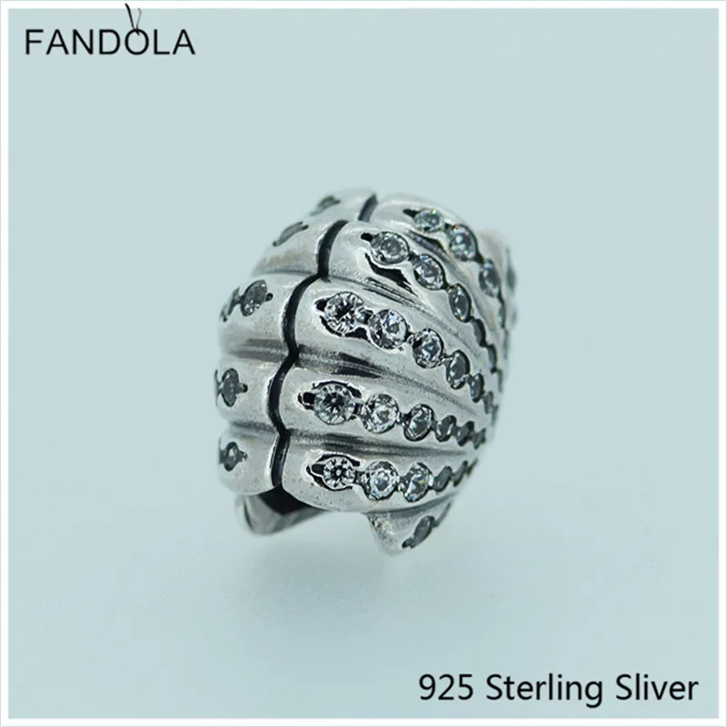 

Ariel Shell Silver Charm with Clear CZ Authentic 925 Sterling-Silver DIY Beads For Lady Jewelry Making Gifts