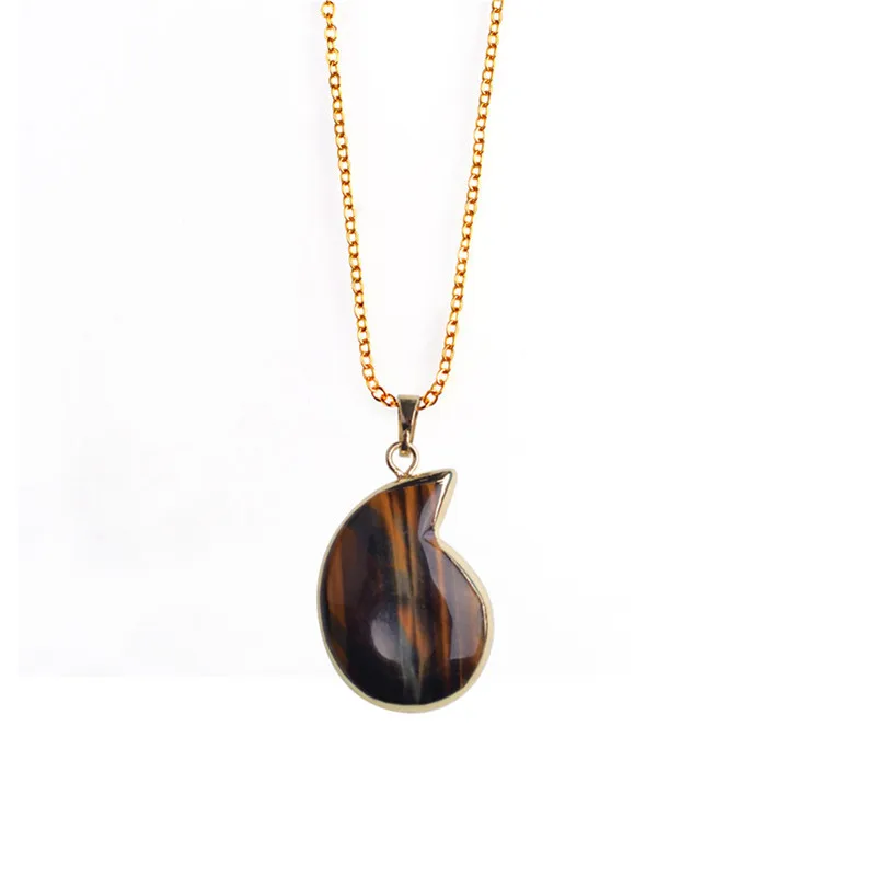 

Ammonite Shape Tiger Eye Necklace Natural Opal Quartz Clear Crystal Fashion Collar Stone Jewelry