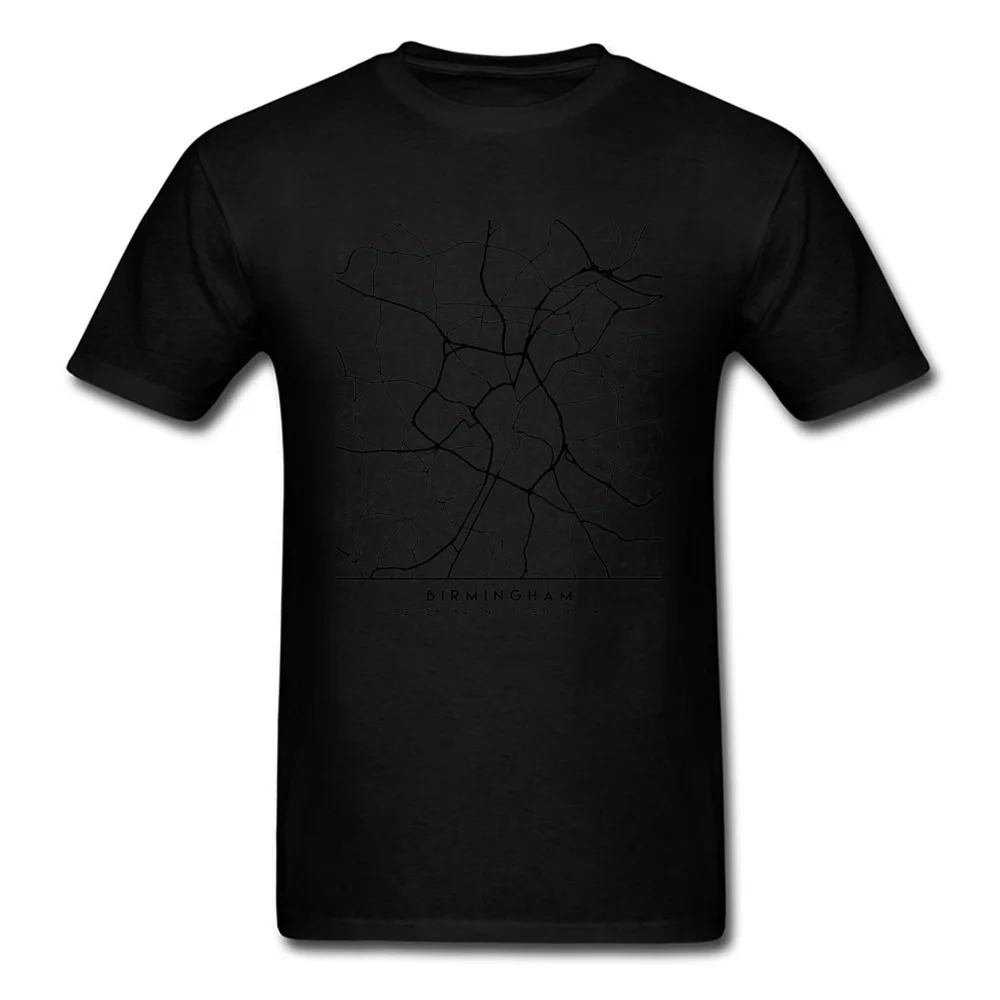 Hip Hop Geek Unique T-shirts Crew Neck Cotton Fabric Mens Tops & Tees Short Sleeve NEW YEAR DAY Unique Tee-Shirts BIRMINGHAM ENGLAND BLACK CITY STREET MAP ART black