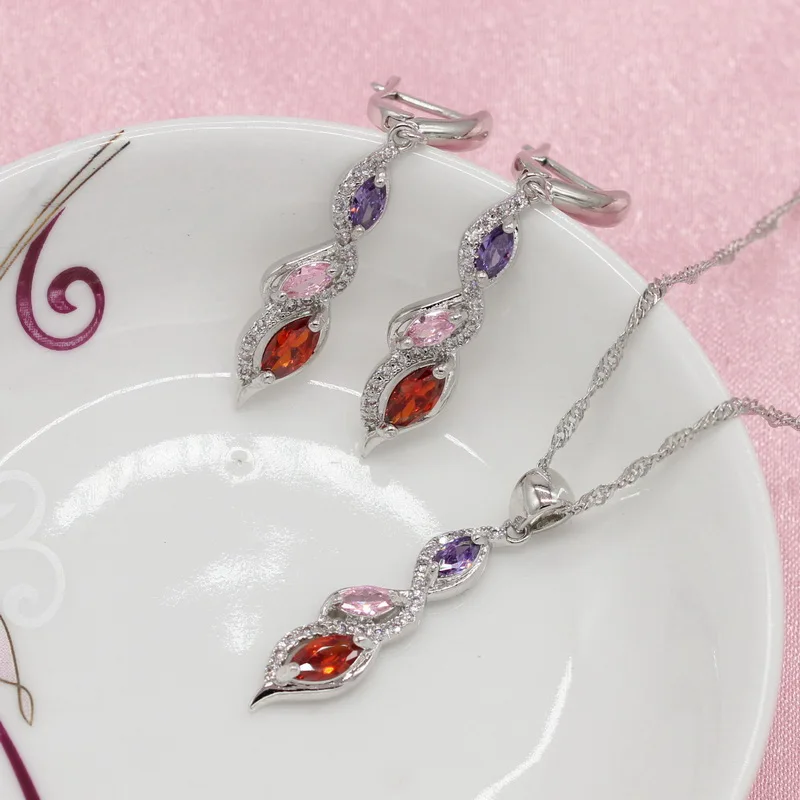 925 серебряные ювелирные наборы для женщин, вечерние серьги с кулоном из кубического циркония, ожерелье, кольцо, браслет, Ювелирная коробка