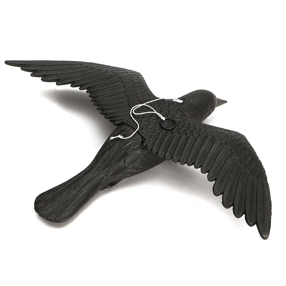 Realistic Crow Decoy With Sprouting Wings Scarecrow Garden Hunting Scarer