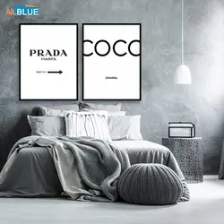 Современная мода черный и белый Коко Холст Картина Prada плакат печать стены книги по искусству фотографии для гостиная Nordic украшения дома