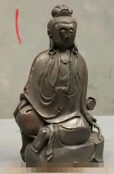 

Free shipping S03040 Chinese 100% Pure Copper Bronze Buddhism Lotus Kwan-Yin Guan Yin Goddess Statue
