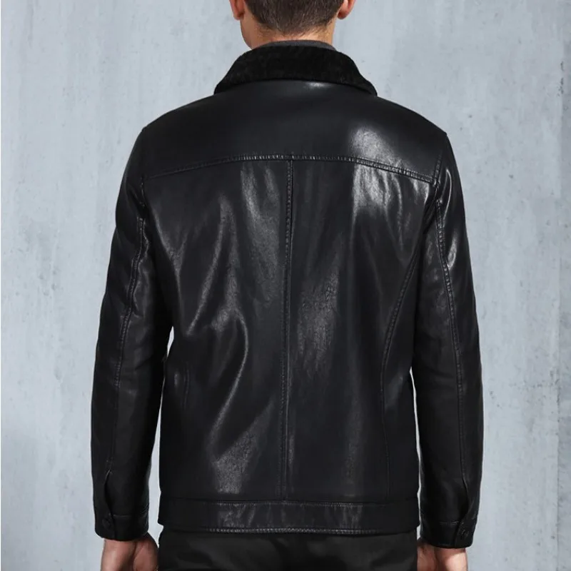 Top Quality Mens Winter Motorcycle Biker Fur Lining Faux Leather Jacket Zipper Windbreaker Business Casual Chaqueta Cuero Hombre