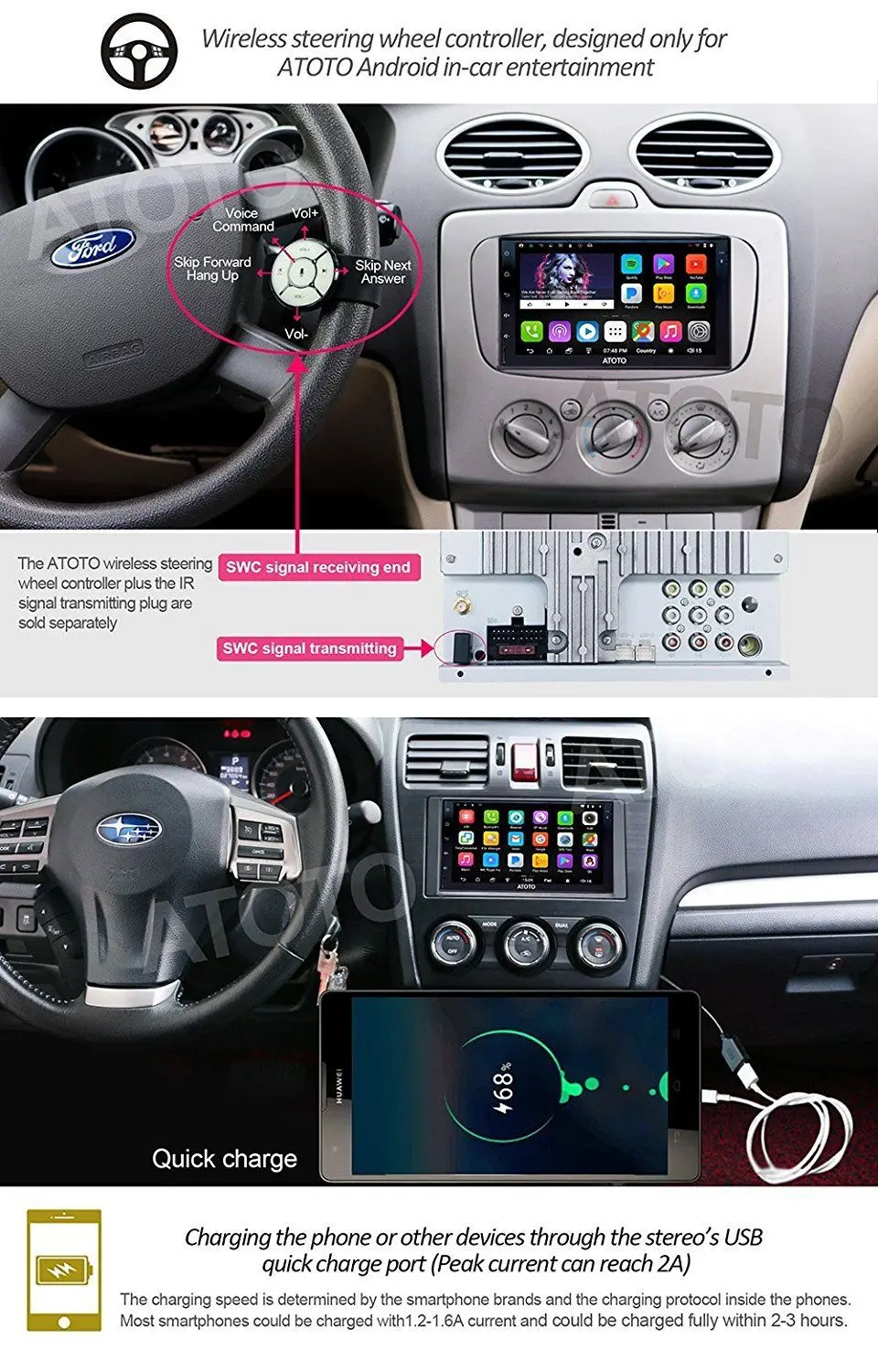 ATOTO A6 doble Din Android Car GPS estéreo reproductor/Dual Bluetooth/A62711PB 1G + 32G/ 2A rápido de carga/Indash Radio Multimedia/WiFi