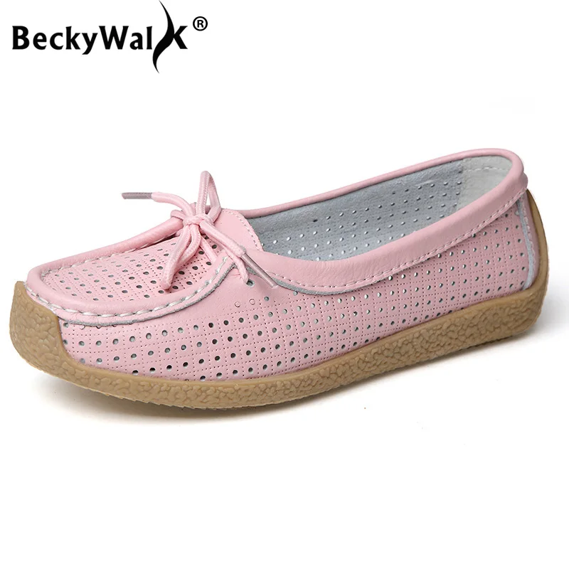 

Spring Women Flats Genuine Leather Loafers Cutout Ballet Flats Casual Sneakers Shoes Woman Slip On Boat shoes for women WSH3347