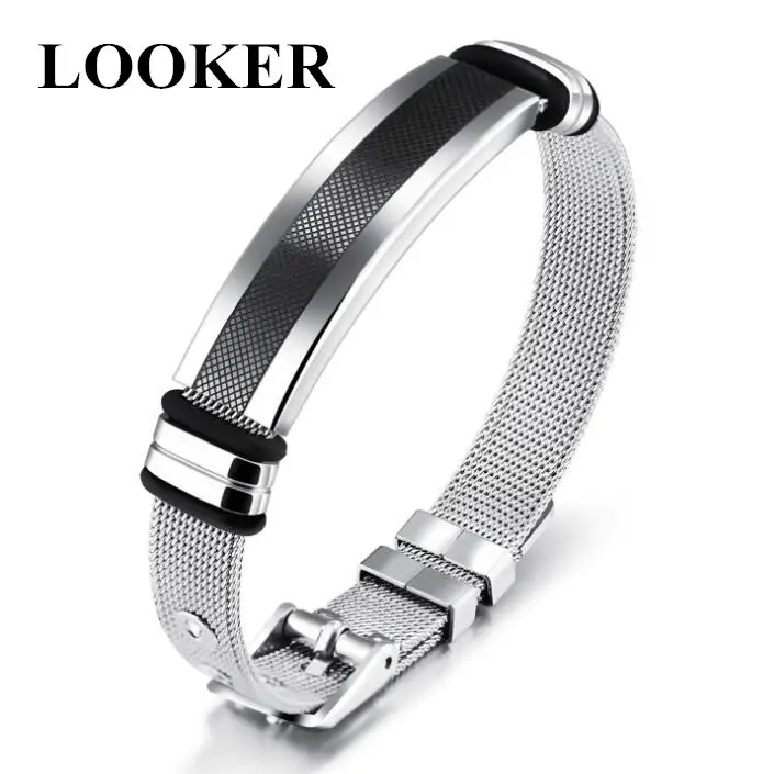 

LOOKER Simple Bracelet For Men Mesh Strap Band Perimeter 16.5-21 CM Black/ Gold Color Stainless Steel Male Wrap Bracelets