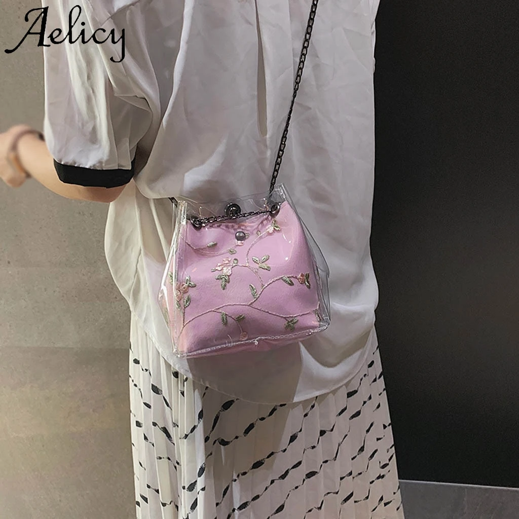 Aelicy Women Small Transparent Bucket Bags Chain Bag Totes Compound Female Mini Bag High Quality Solid Bag Totes Phone Pocket