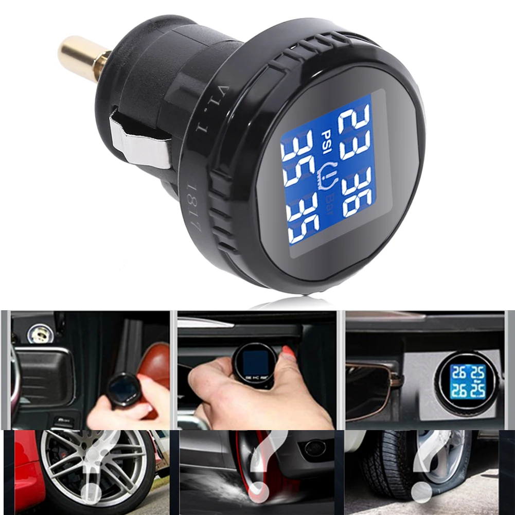 

Professional TPMS Car Tire Pressure Monitoring System w/ 4 Sensor Valve Caps Wireless LCD Auto Tyre Pressure Alarm Device