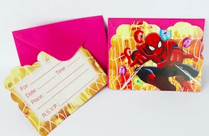 6 pc invitation card Качество паук супер человек с днем рождения украшения чашки тарелка ложка вилки баннер шляпа фестиваль вечерние мероприятия вечерние принадлежности - Цвет: 6 pc invitation card