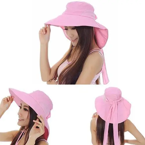 

New Women Sun Hat Foldable Wide Brim Self-Tie Bow Summer Beach Floppy Headwear Cap
