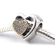 Настоящее 925 пробы серебро соединяется вместе с 14 к золотыми бусинами в форме сердца подходит для женских браслетов DIY оригинальные ювелирные изделия