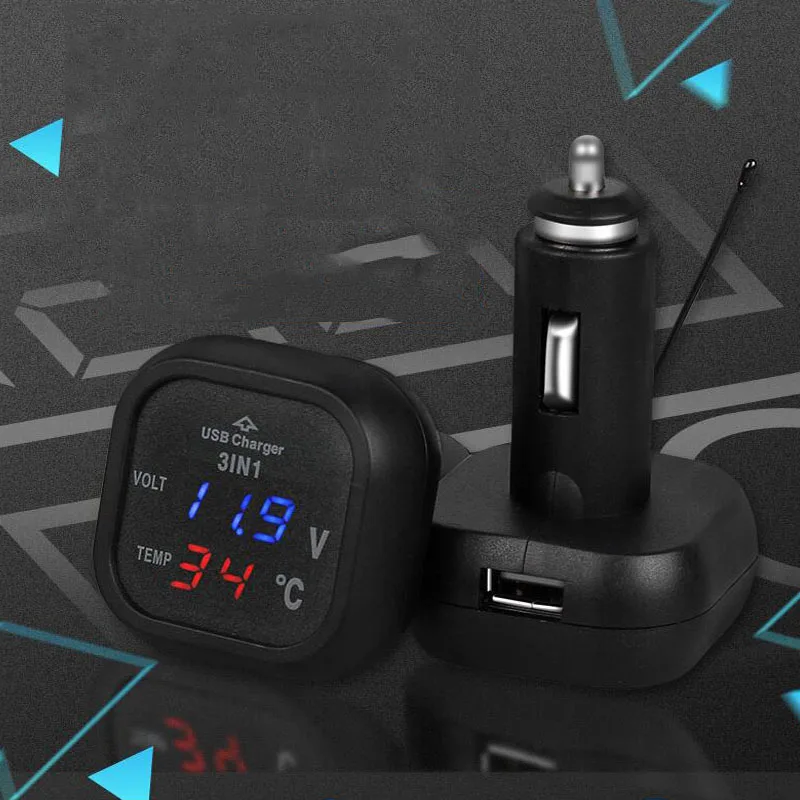 3-в-1 автомобильный вольтметр-термометр с прямой зарядкой от USB 12 в 24 В постоянного