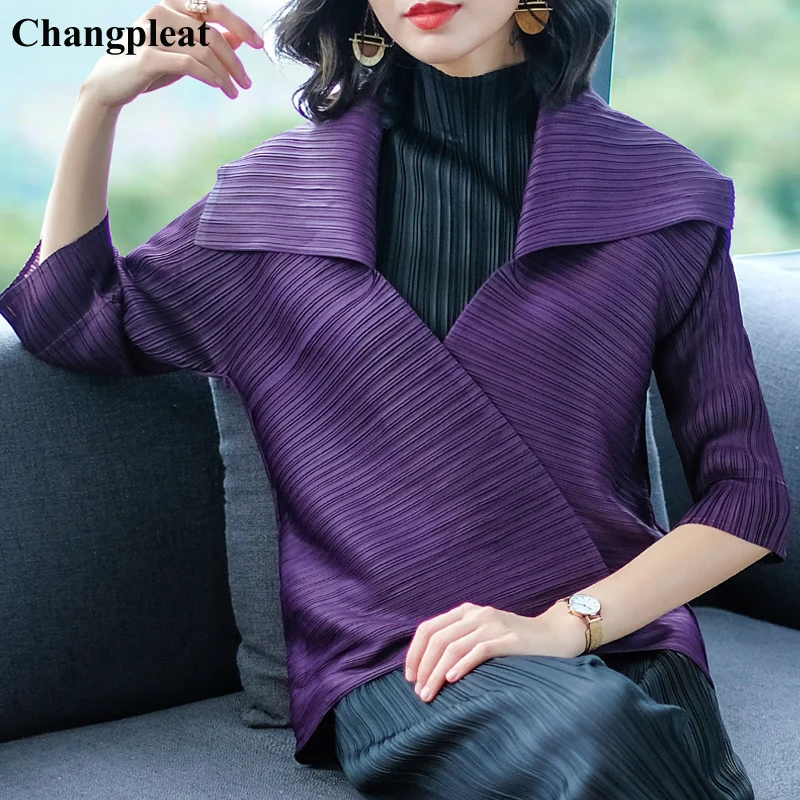 

Changpleat 2019 Spring New Women Basic Jackets Coat Miyak Pleated Fashion Solid Turn-down Collar Female cardigan Coats Tide C908