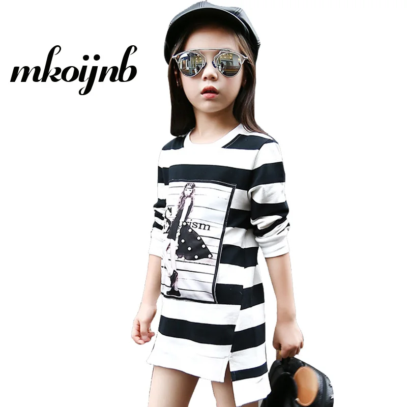 

Kids Dress Girls Long Sleeve Cartoon Printed Teenage Girl Stripes letters Dress Spring Autumn Children Clothes 4 6 8 10 12 Years
