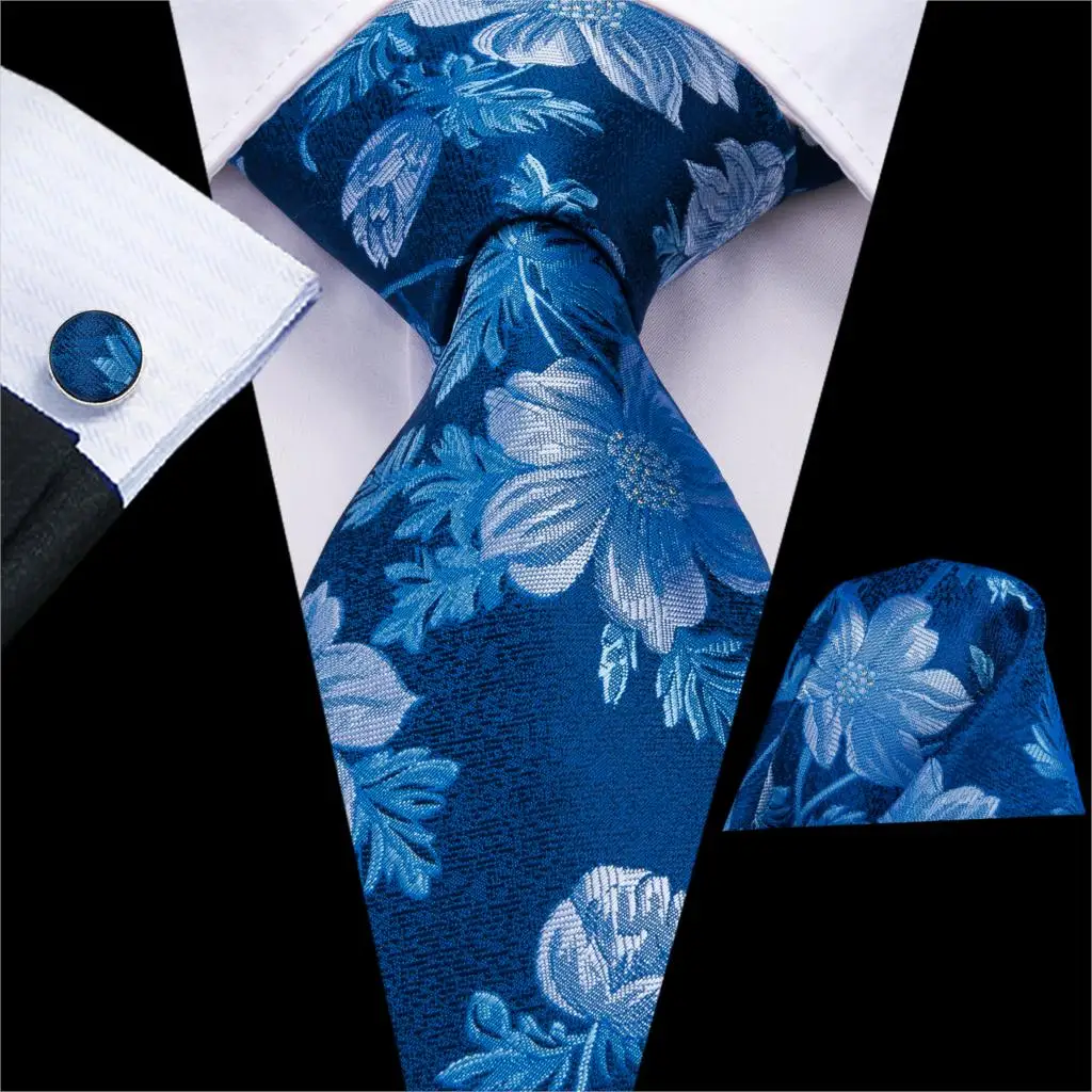 Hi-Tie Solid Stripe Dot Mens Ties for Men Business Neckties Handkerchief Cufflinks Set Yellow Purple Wedding Silk Blue Mens Ties