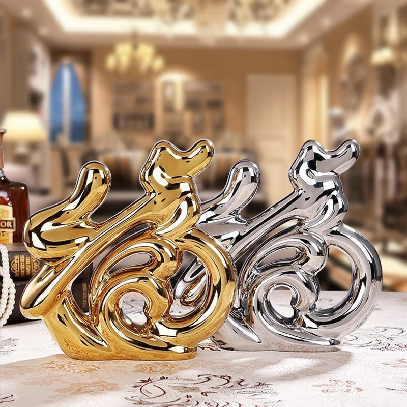 modern ceramics gold silver China Fu home decorations ornament