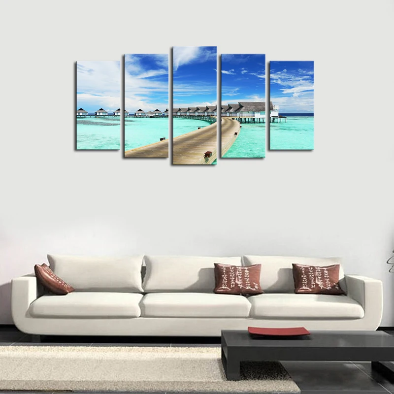 Woor Home Decor Wooden Bridge Ocean View Landscape Tapestries Woor Home Decor Beach Wooden Bridge Ocean View Landscape Tapestries Hanging Bedroom Living Room Decorations Polyester Tapestry Wall Art Nature 60 X 40
