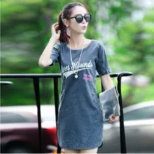 LinsDenim New Spring Casual Sexy Denim Dress Women Fashion Summer Letter Print Denim Dresses Short Sleeve Slim Brand Jeans Dress