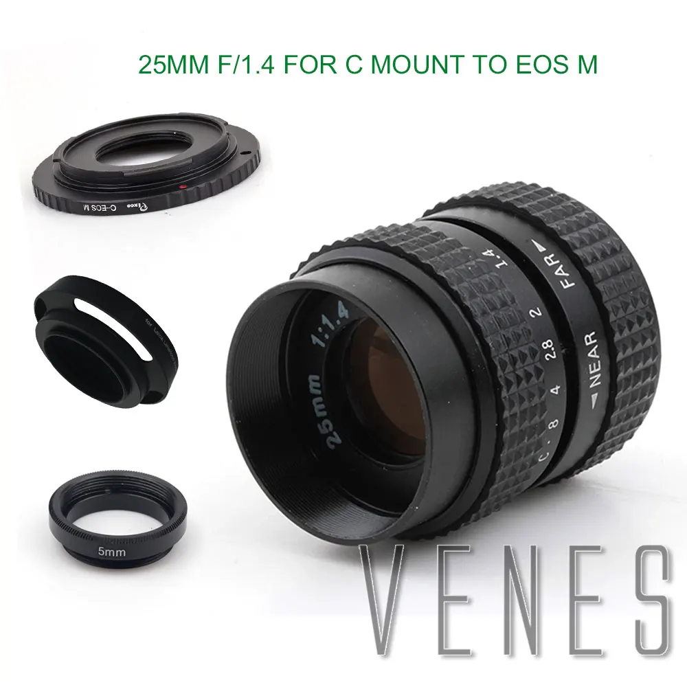 VENES 25 мм f/1,4 CC телевизионный объектив для EOS M Micro 4/3/для Pentax Q для Nex FX NI1+ бленда объектива+ макро кольцо+ C крепление к адаптеру камеры