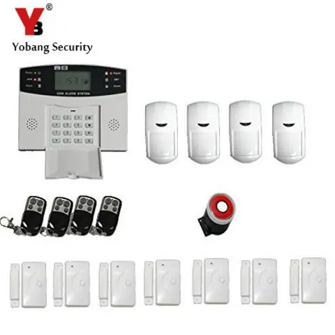 

YoBang Security Metal Remote Control Wireless Line GSM Home Safety System LCD Display Door Sensor Wire Alarm Detector+PIR Alarm