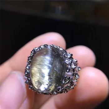 

Natural Brookite Platinum Silver Rutilated Quartz Adjustable Ring 12.8x10.6mm Woman Oval Love AAAAA 925 Sterling Silver Ring
