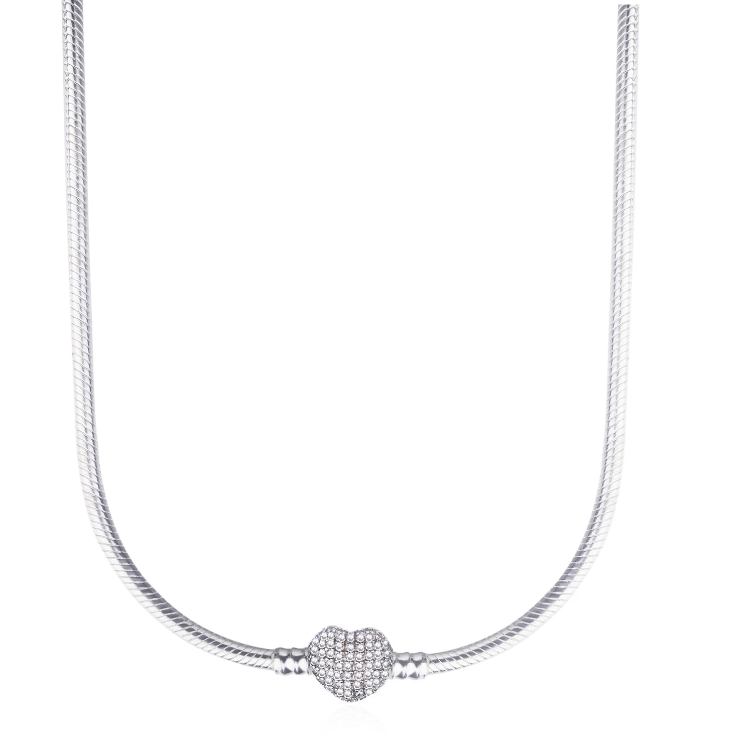 

Original 925 Sterling Silver Pandora Necklace Moments Pave Heart Clasp With Crystal Necklace Fit Bead Charm Diy Europe Jewelry