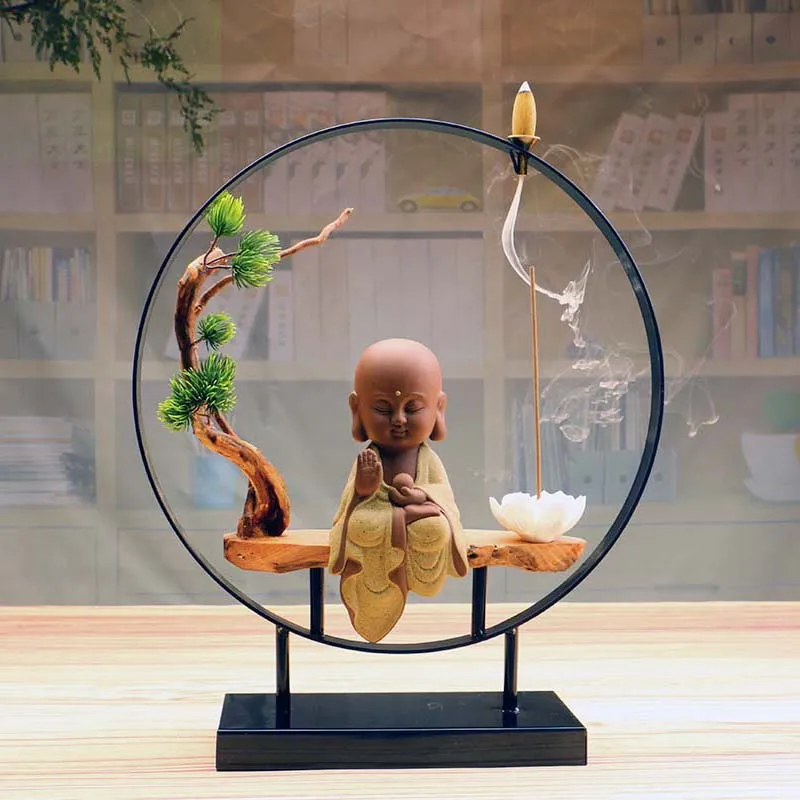 Креативный Прекрасный маленький Монах Будда курильница с обратным потоком ладан горелка для гостиной и домашнего офиса Чайный домик домашний декор дзен