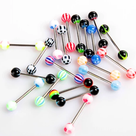 

10pcs/Lot Fashion 316L Steel Mixed Colors Tongue Tounge Rings Bars Barbell Tongue Piercing Body Jewelry