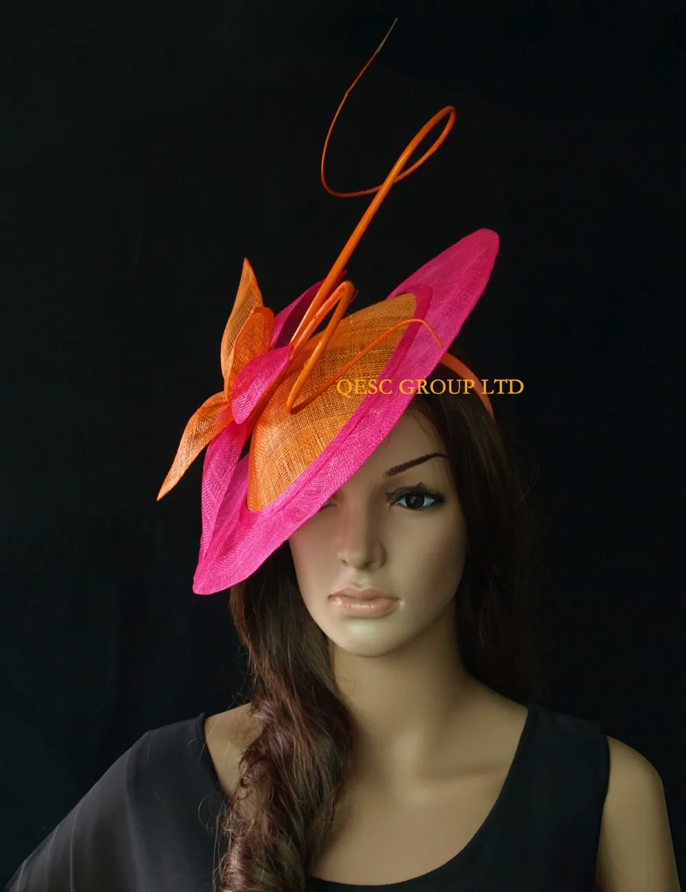 New Whole Orange Fuchsia Hot Pink Sinamay Fascinator Hat New Whole Orange Fuchsia Hot Pink Sinamay Fascinator Hat With Long Ostrich Spine Kentucky Derby Wedding Party In Hair Accessories From Women S