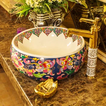 

Round Bathroom Counter Top Wash Basin Cloakroom Hand Painted Vessel Sink bathroom sink bathroom sink bowls
