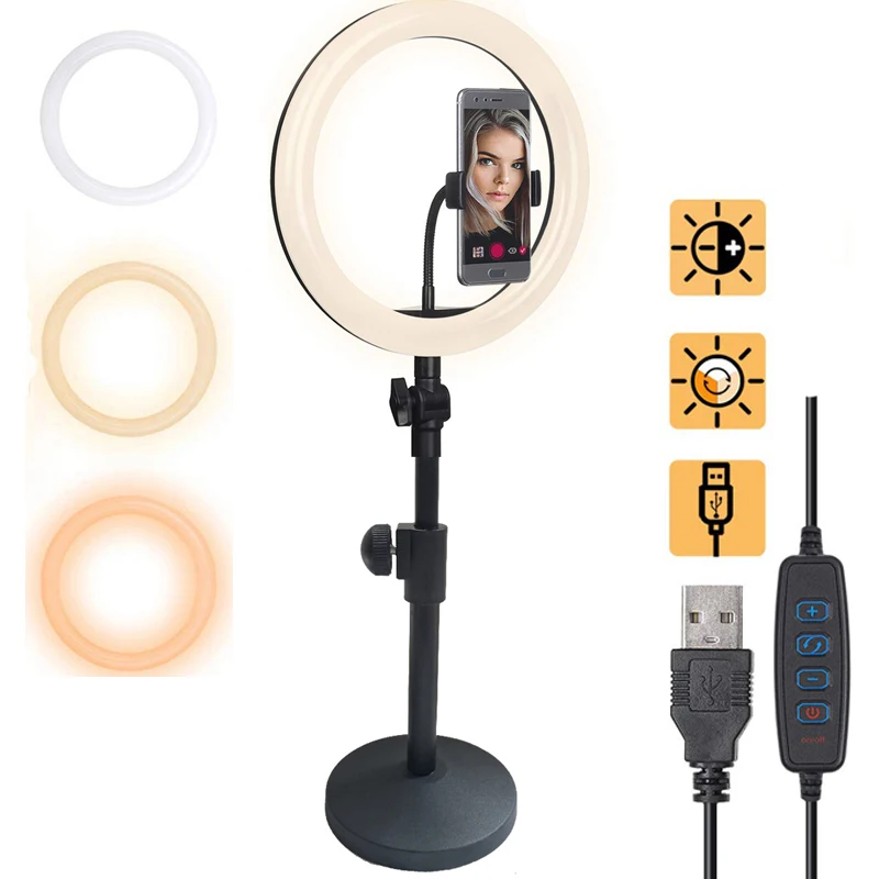 

Photography Desktop Bracket Stand Disc holder for phone Flash LED Beauty Ring Light Video Shooting Table Lampe Studio Photo Kit