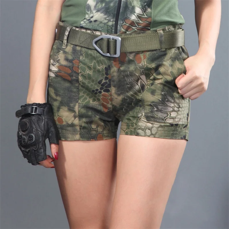 Летние уличные женские военные тактические камуфляжные шорты со змеиным принтом Женские карго-шорты камуфляжные для охоты кемпинга B42604