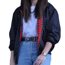 Autumn Winter 2016 Fashion Women Long Sleeve Retro Tartan Lining Zippered Pockets Bomber Jacket Coat Casaco Feminino Plus Size