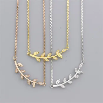 

Wholesale Sideways Silver Color Feather Necklace For Women Bridesmaid Gift Stainless Steel Chain Branch Pendant Collier Mujer