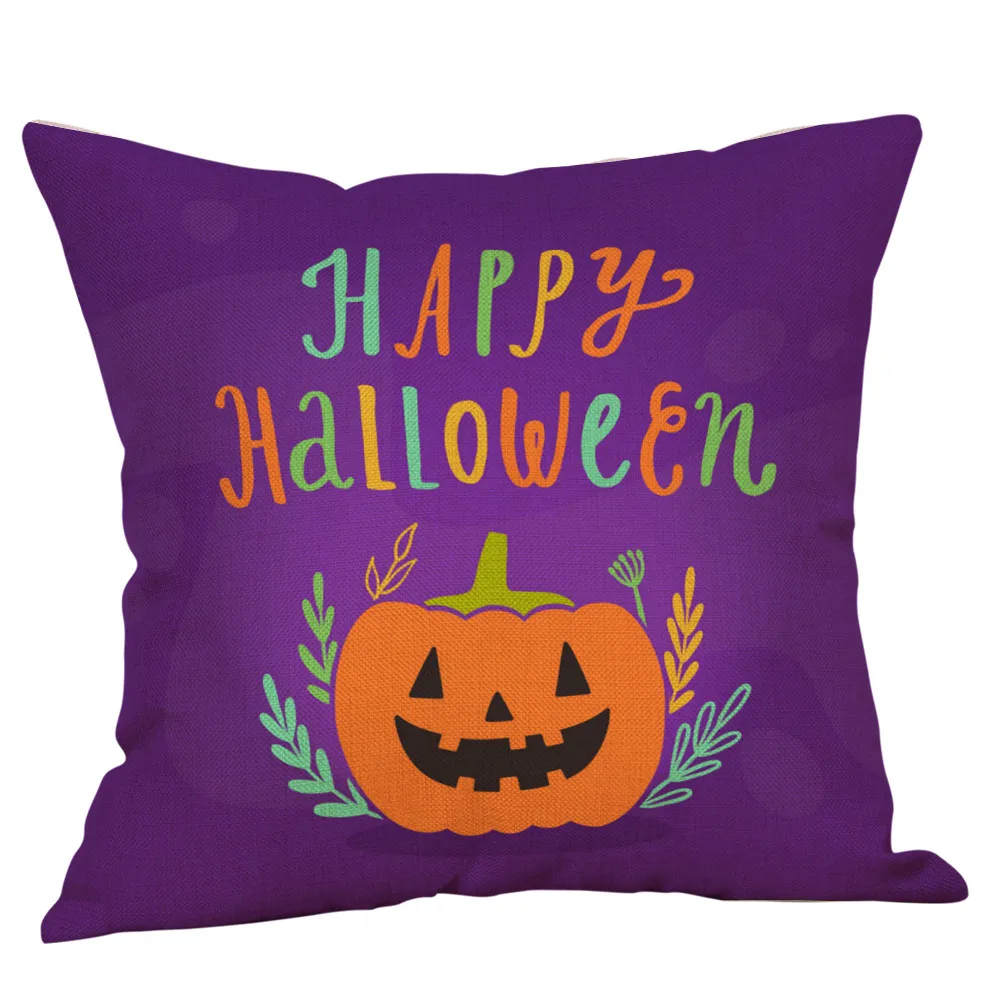 Halloween Customized Cushion Covers Linen Cotton Pillow Cases Pumpkin