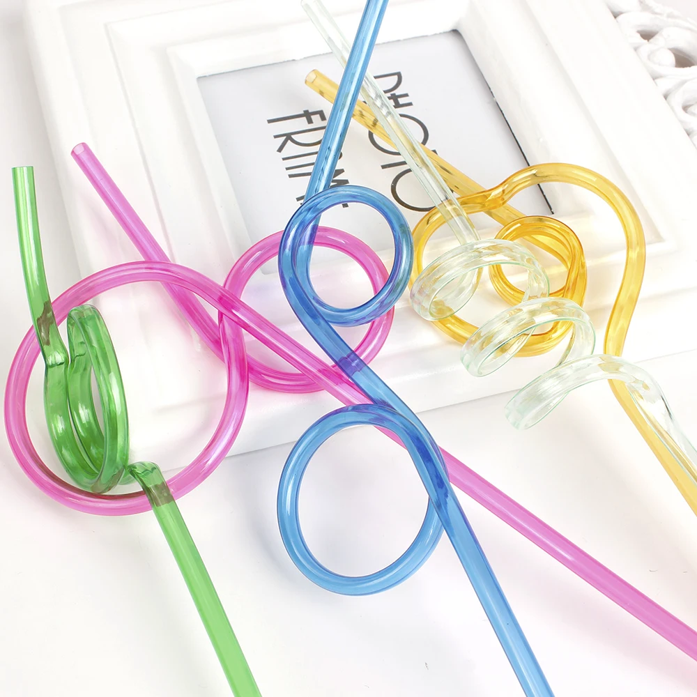 10pcs/set Colorful Straw Crazy Curly Loop Coloured Plastic Drinking