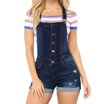 

Women Denim Overall Shorts Mini High Waist Solid Summer Casual Jeans Pants JL