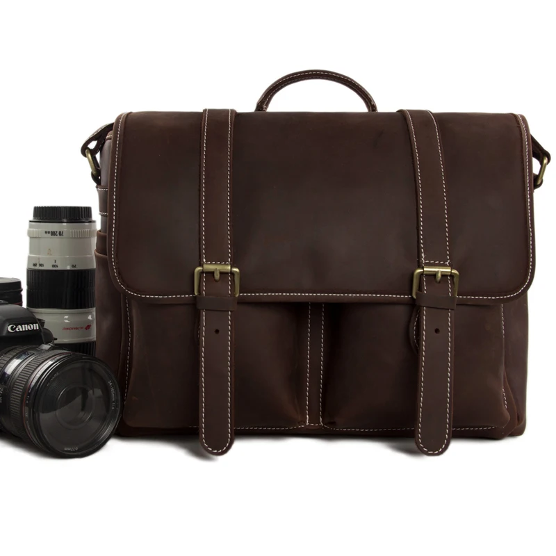 Vintage Genuine Leather DSLR Camera Bag Messenger Bag SLR Camera Bag