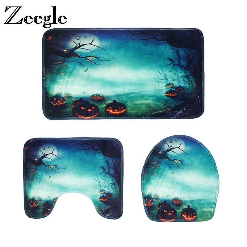 

Zeegle Hallween Decor Bathroom Carpet 3pieces Bathroom Mats Absorbent Toilet Rug Bath Mat Anti-slip Shower Mat Bathroom Rug Set