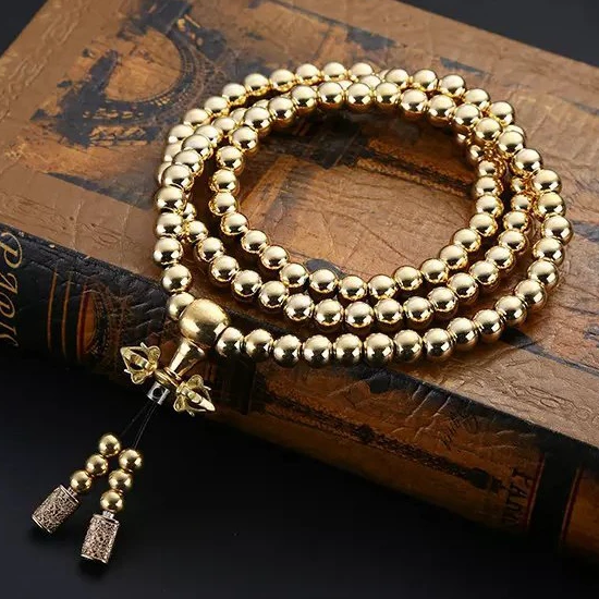 108 буддизм бусины браслет для мужчин медь латунь мужчин s хип хоп панк EDC металлический браслет из бисера золотое ожерелье с подвеской ювелирный подарок