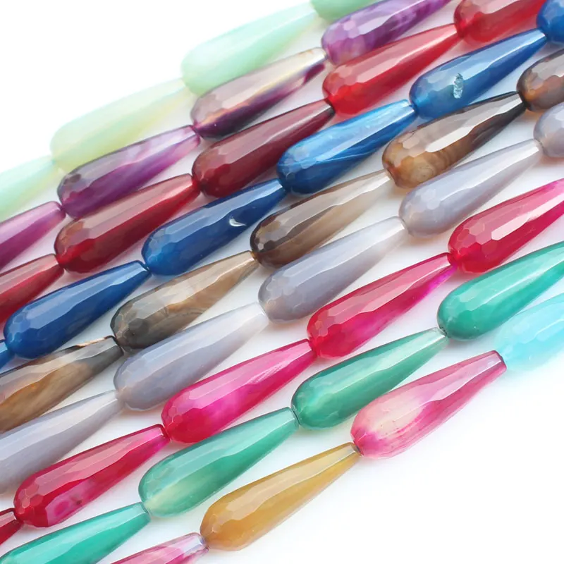 

Faceted 10x30mm Multi-color agates Drop Loose Beads 15",For DIY Jewelry Making ! We provide mixed wholesale for all items !