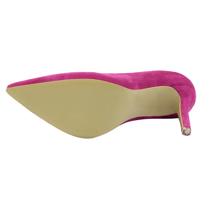 {D&Henlu}Women Shoe Purple Shoes Heel Woman Flock High Heels Women Pumps Ladies Office Shoes Pointed Toe Summer Heels
