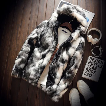 

2018 Rusanranz New Men's Winter Faux Fur Jacket Gray Gown Windbreaker Fox Thick Warm Fashion Man Leather Fur Coat