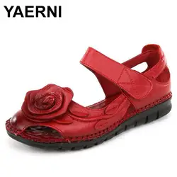 YAERNI/большие размеры, сандалии на плоской подошве, летние женские сандалии, модная повседневная обувь, женские сандалии из натуральной кожи