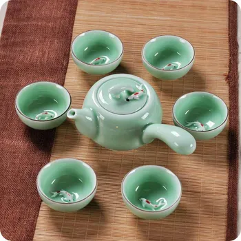 

Celadon Teapot Set Ceramic teapot with ice cracked 6 cups 1 teapot combination