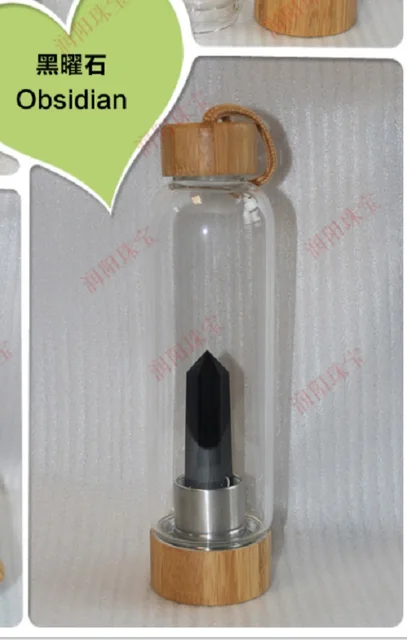 Natural Crystal Quartz Crystal Gemstone Bamboo Water Bottle Wand Point 
